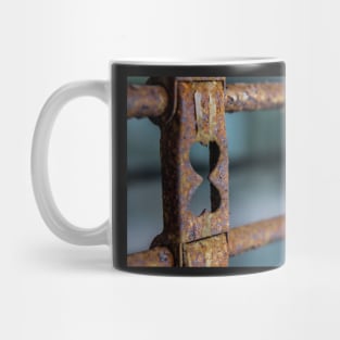 Unique street photography of Rusted love shutter gate Mug